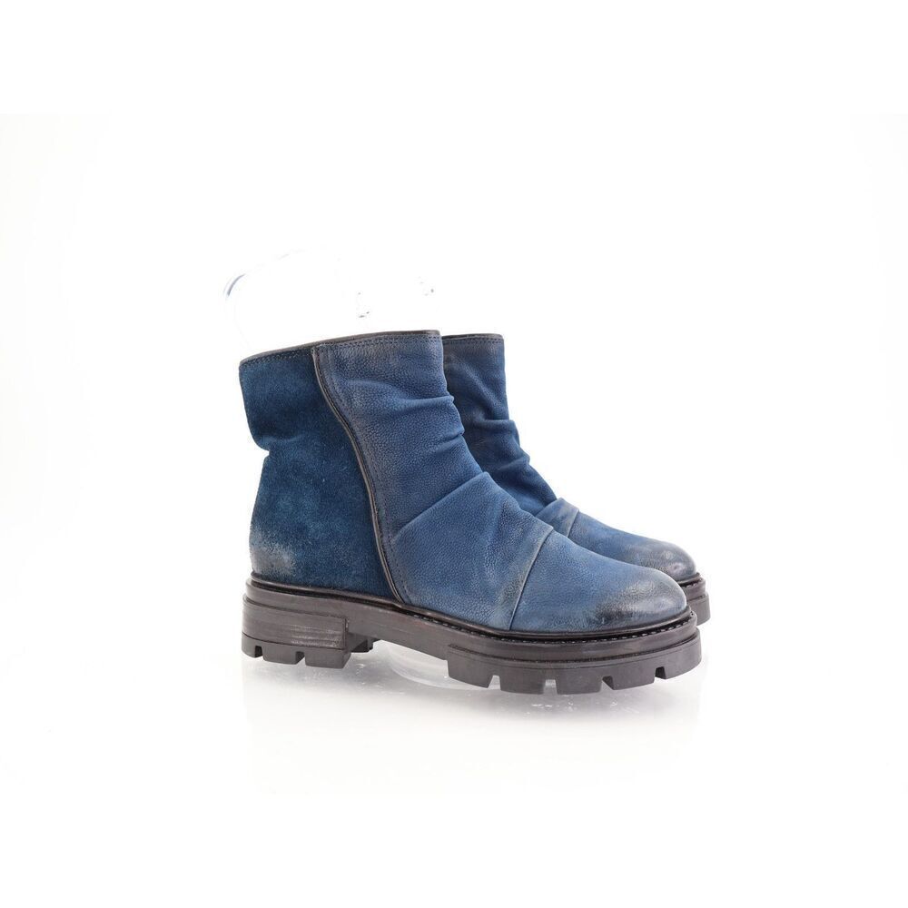 Miz Mooz Brodie Boots Women Size 36 5.5 Blue Leather Side Zip Booties Distressed
